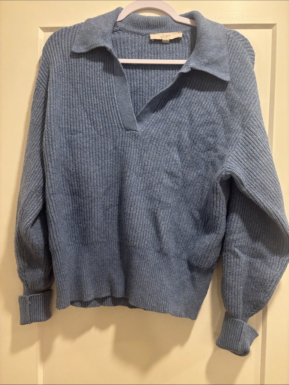 LOFT Light Blue Ribbed Collared Pullover Sweater
